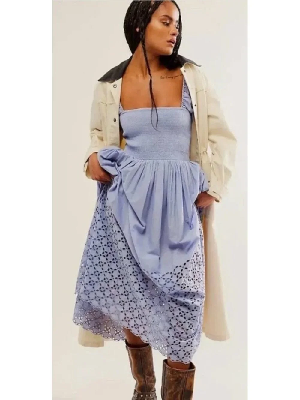 NWT Free People We The Free Perfect Storm Midi Dress in Blue Heron Size XS